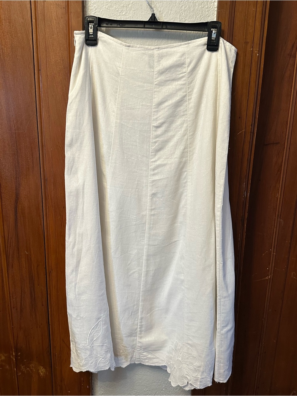 Elegant White Maxi Skirt with Subtle Hem Embroidery